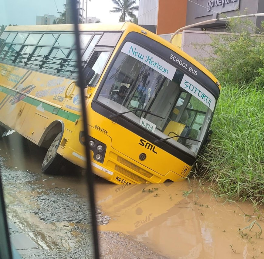 Bengaluru Pothole Horror: School Bus Topples with 20 Students