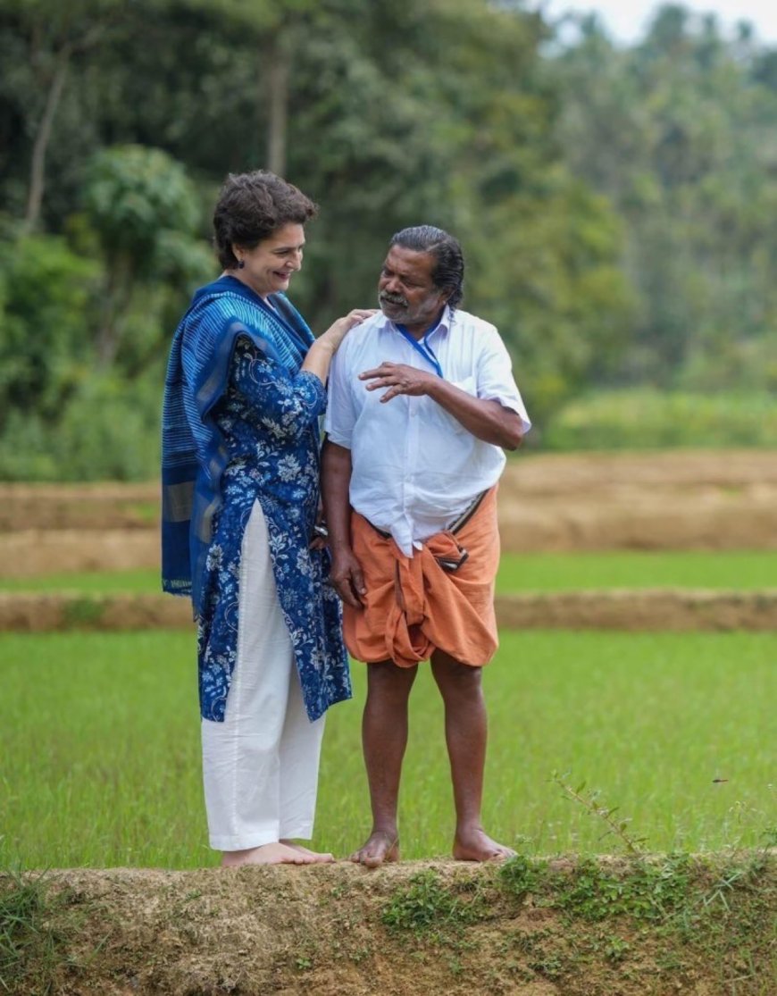 Priyanka Gandhi Vadra Meets Padma Shri Tribal Farmer Cheruvayal Raman in Wayanad