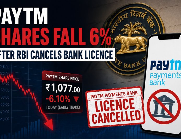 Paytm Shares Fall 6% After RBI Cancels Bank Licence