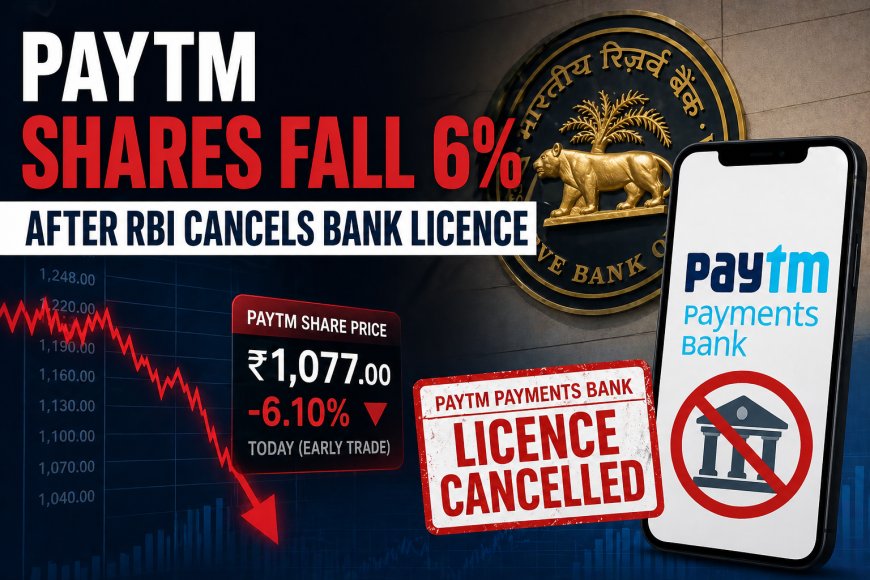 Paytm Shares Fall 6% After RBI Cancels Bank Licence