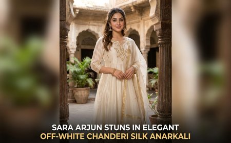 Sara Arjun Stuns In Elegant Off-White Chanderi Silk Anarkali