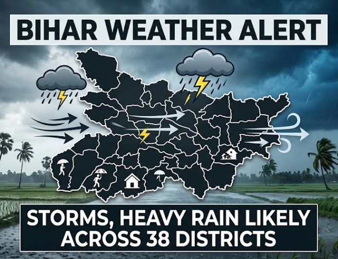 Bihar Weather Alert: Storms, Heavy Rain Likely Across 38 Districts