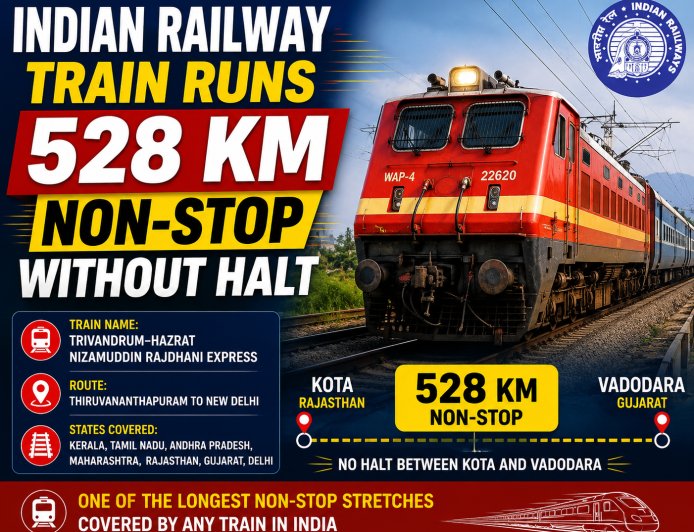Indian Railway Train Runs 528 KM Non-Stop Without Halt