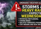 Weather Alert: Storms & Heavy Rain Expected Wednesday