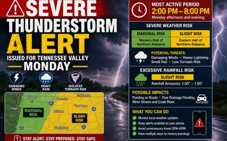 Severe Thunderstorm Alert Issued for Tennessee Valley Monday