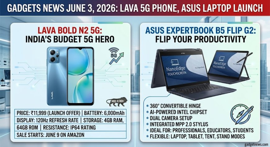 Gadgets News June 3 2026: Lava 5G Phone, Asus Laptop Launch