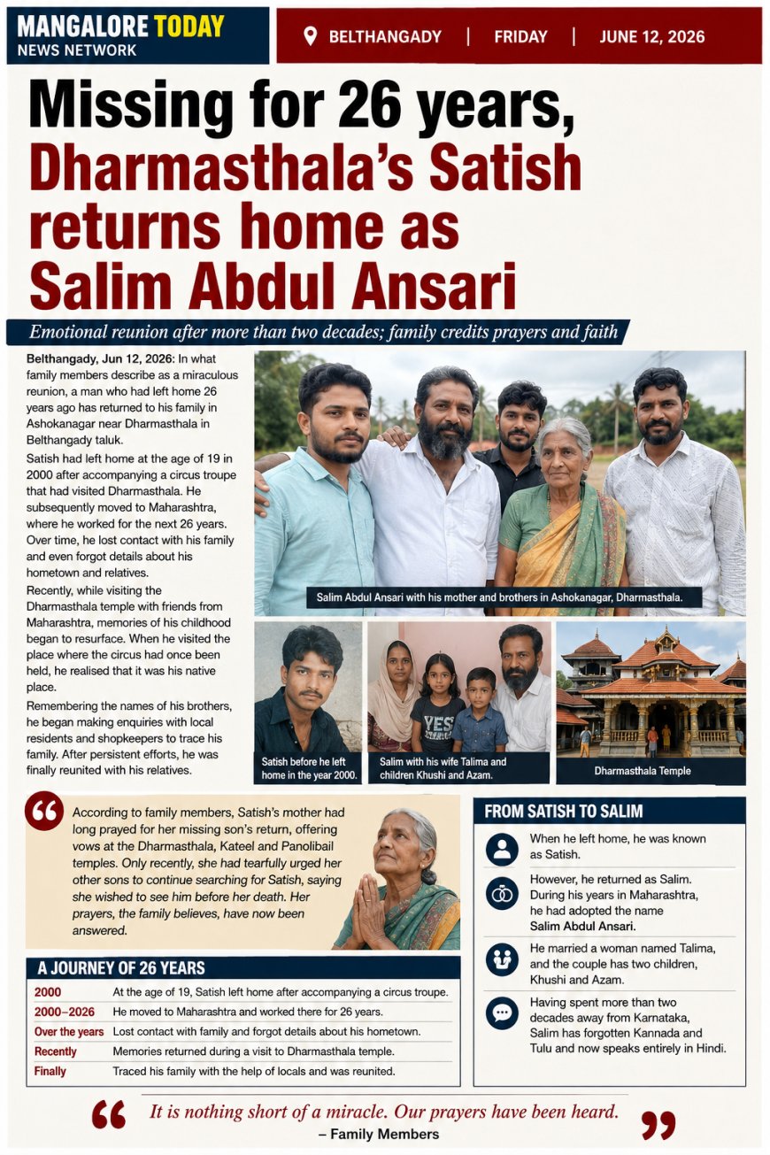 Missing 26 Years Man Returns Home as Salim in Dharmasthala