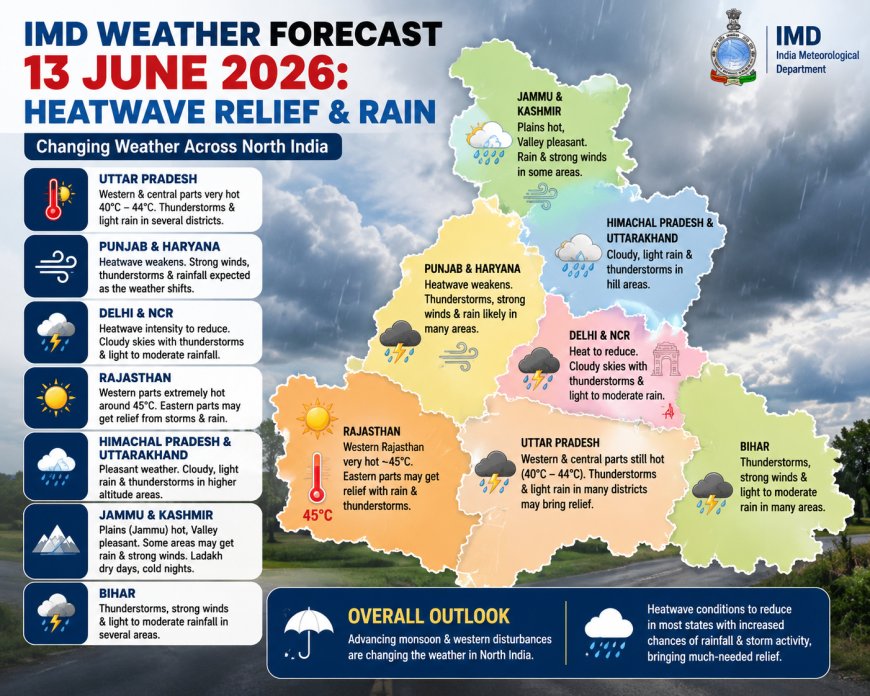IMD Weather Forecast 13 June 2026: Heatwave Relief & Rain
