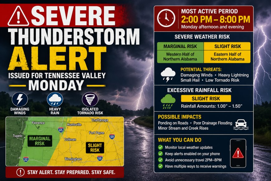 Severe Thunderstorm Alert Issued for Tennessee Valley Monday